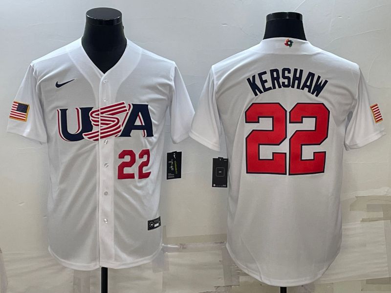 Men 2023 World Cub USA #22 Kershaw White Nike MLB Jersey6->more jerseys->MLB Jersey